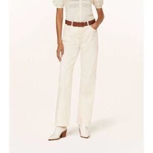 ba&sh Erell Pants Ecru Womens 6‎ 38 NEW Straight Leg Cotton Designer Full Length